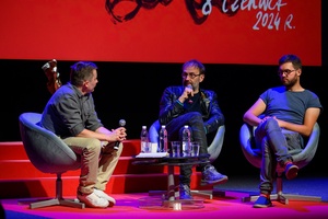 38. TNF - Dzień 4 (3.06.2024) - Spotkanie po filmie "Biała odwaga" z reżyserem Bartoszem Konopką i operatorem zdjęć górskich Marcinem Polarem, prowadzone przez Kubę Armatę