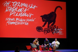 38. TNF - Dzień 5 (4.06.2024) - Na scenie Marzenia spotkanie z duetem aktorskim z filmu "Chłopi"- Kamilą Urzędowską i Cezarym Łukaszewiczem, które prowadzi Kuba Armata