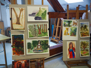 Wakacje z otwARTą: Kurs rysunku i malarstwa - Prace uczestników powstałe podczas warsztatów.