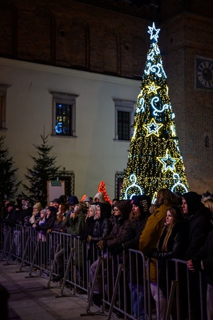 Sylwester na tarnowskim Rynku - Przed sceną publiczność w oczekiwaniu na pokaz ogni